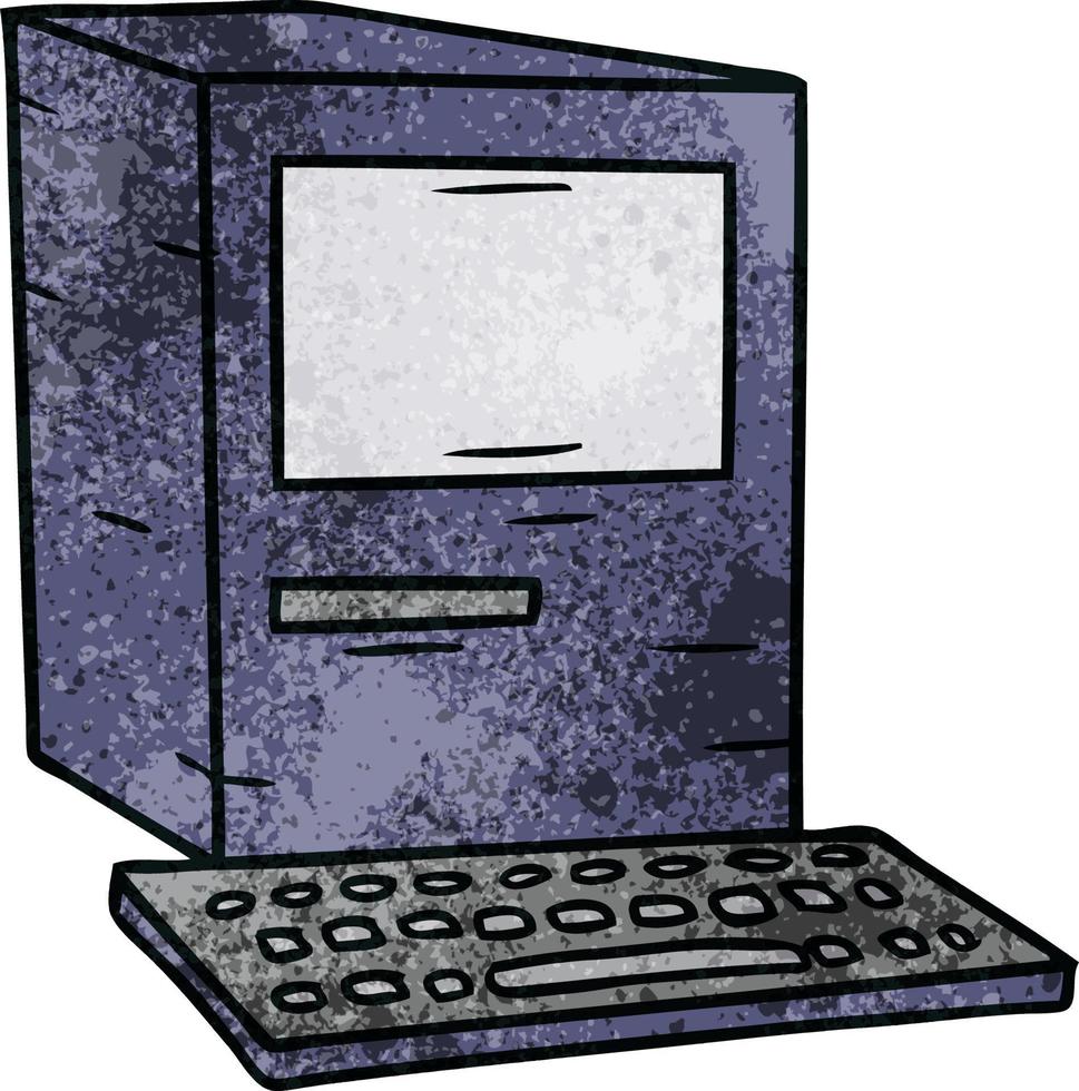 textured cartoon doodle of a computer and keyboard vector