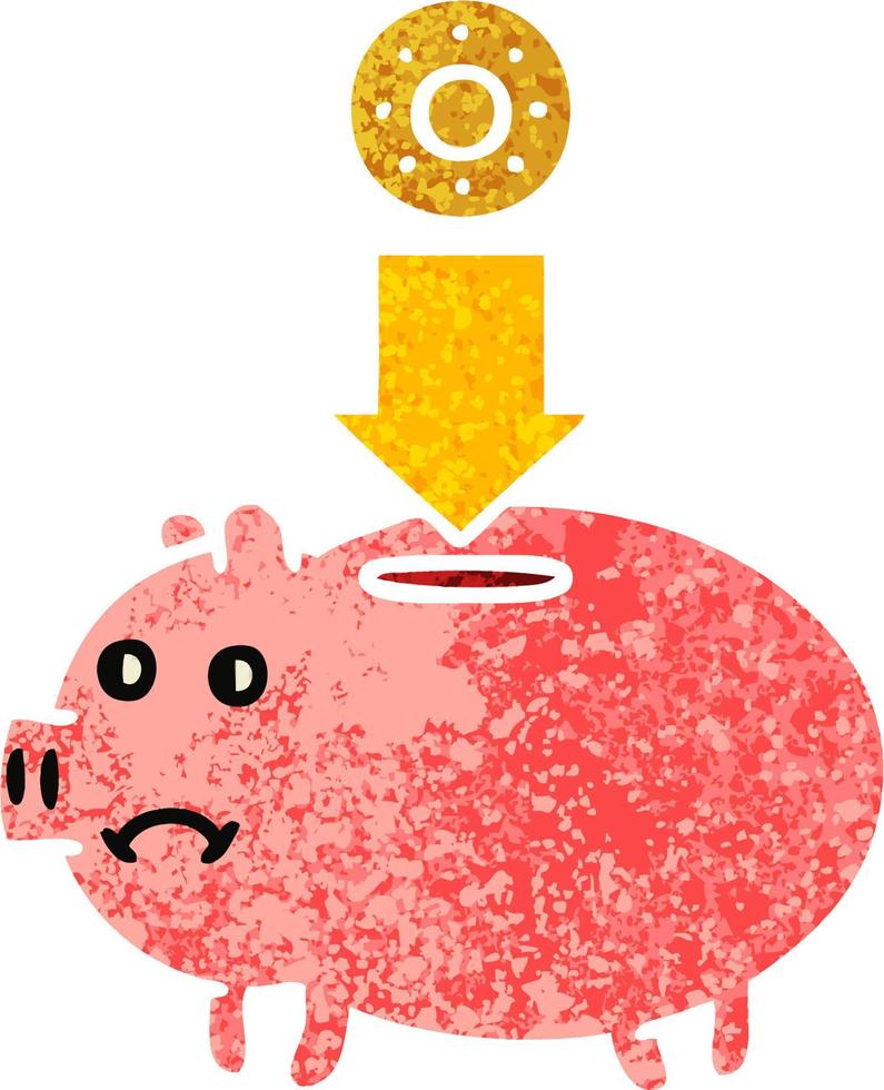 retro illustration style cartoon piggy bank vector