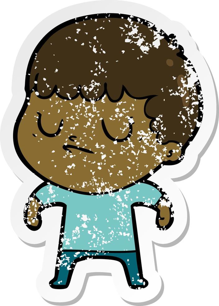 distressed sticker of a cartoon grumpy boy vector