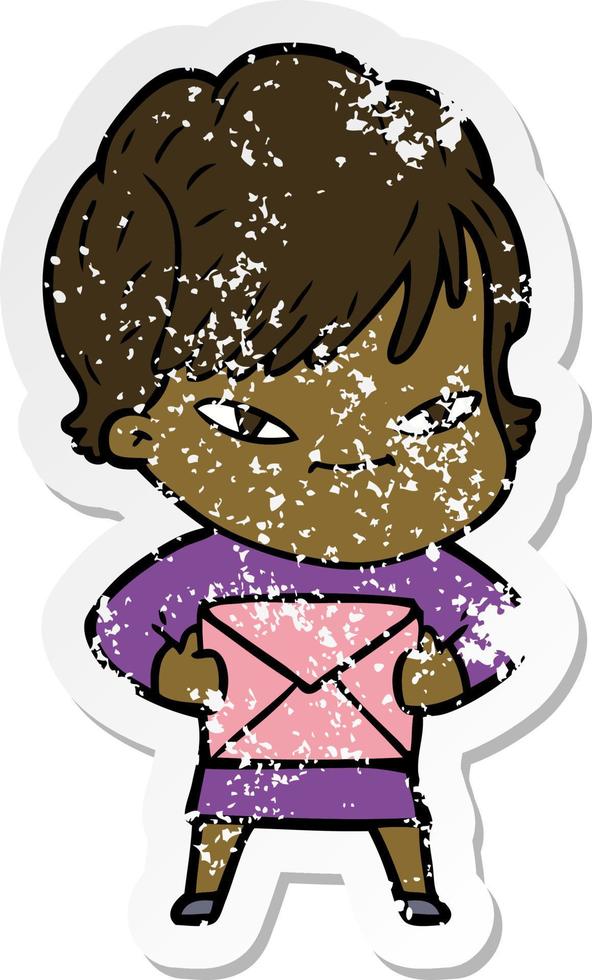 distressed sticker of a cartoon happy woman vector