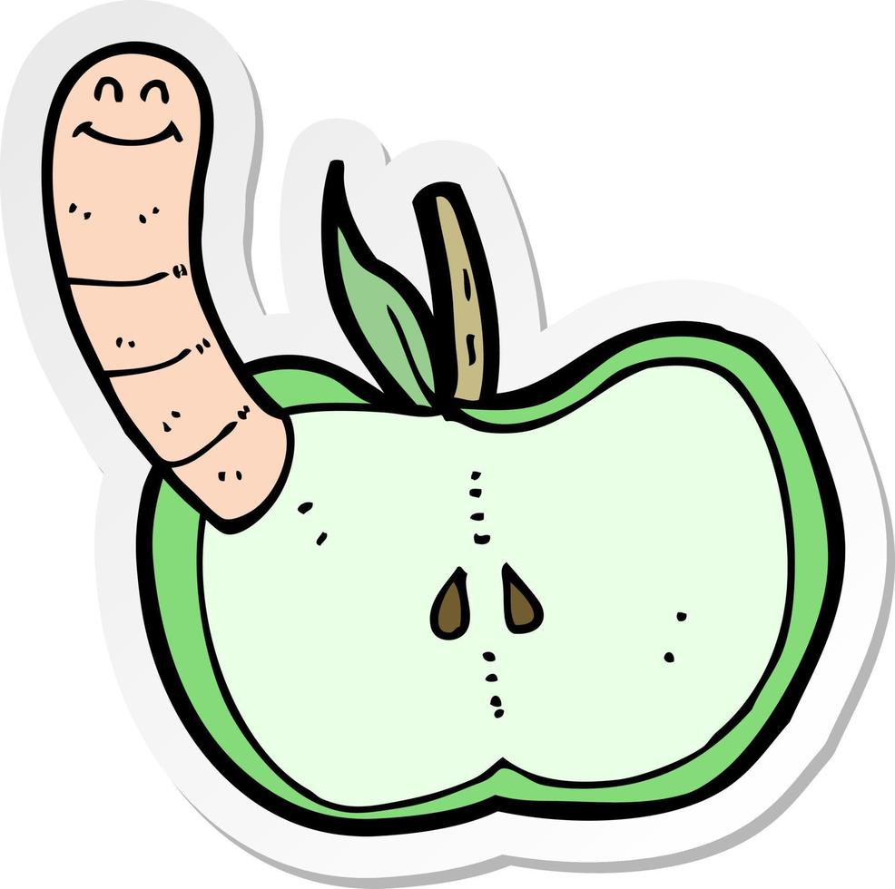 sticker of a cartoon apple with worm vector