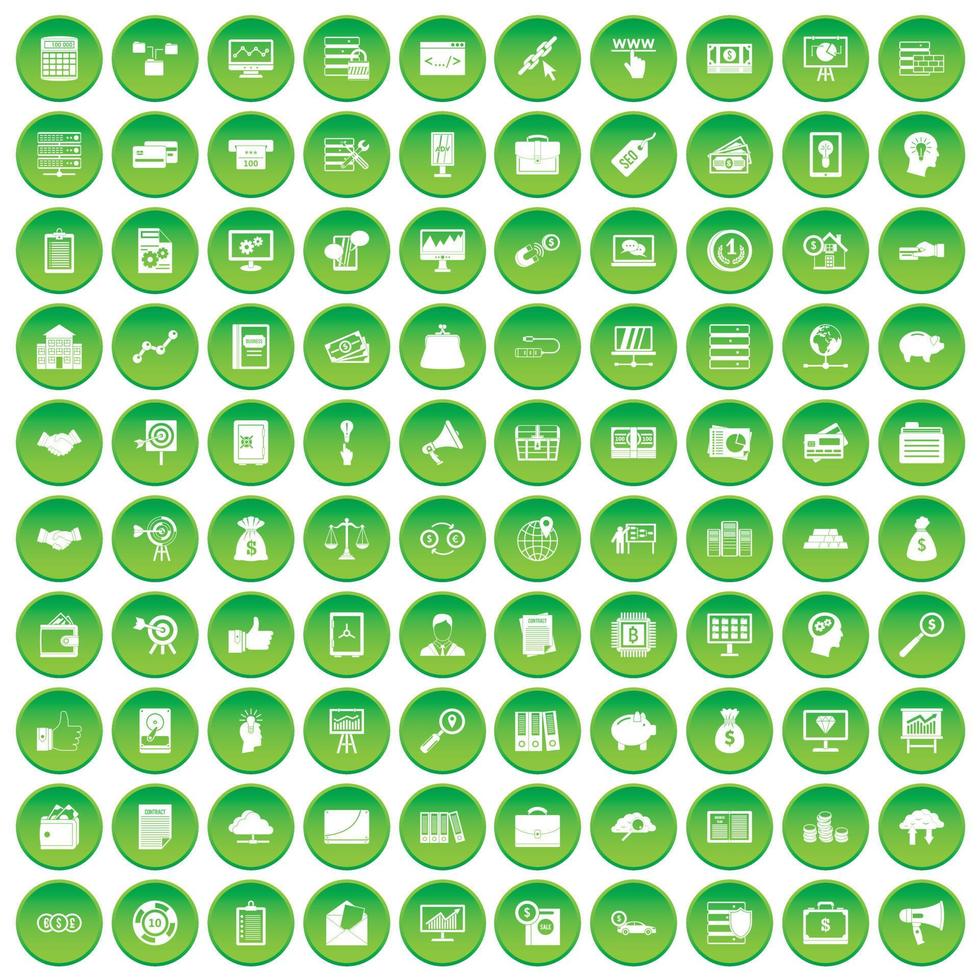 100 business process icons set green circle vector