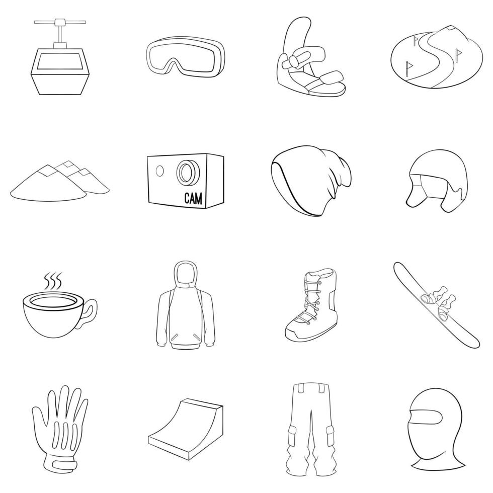 Snowboarding icon set outline vector