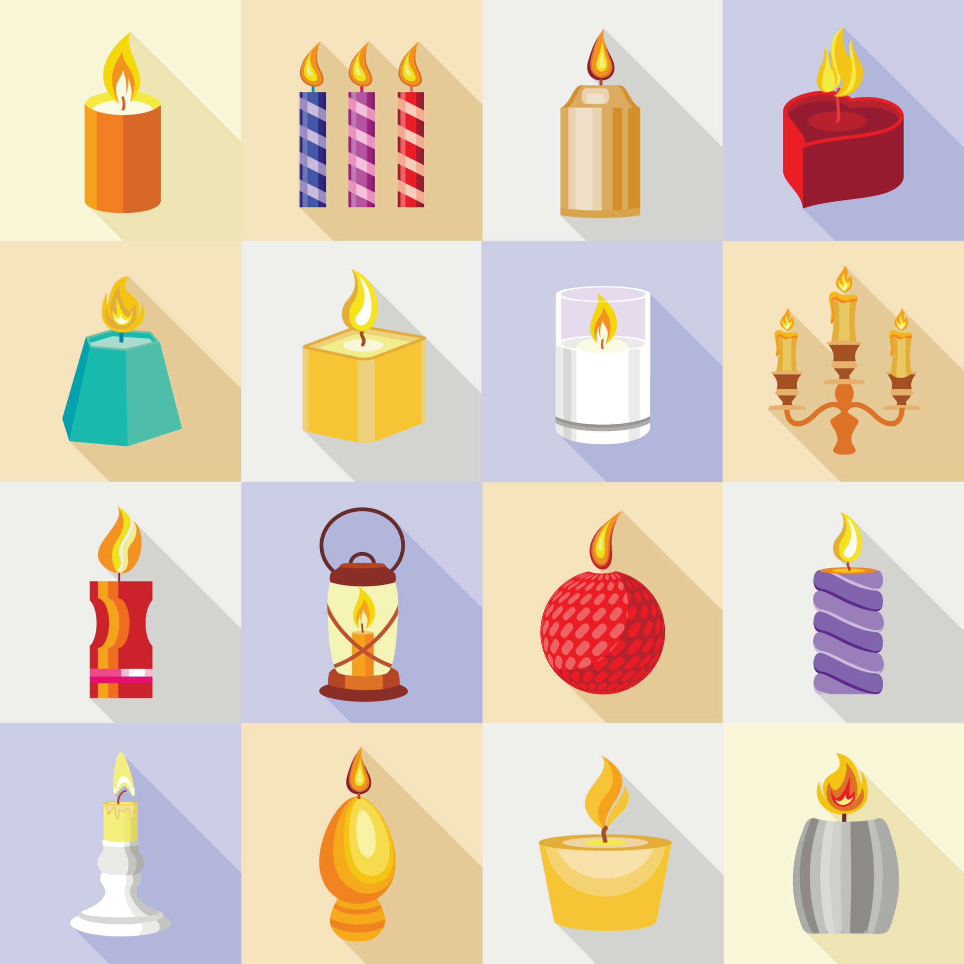 Candle forms icons set flame light, flat style 8454030 Vector Art at