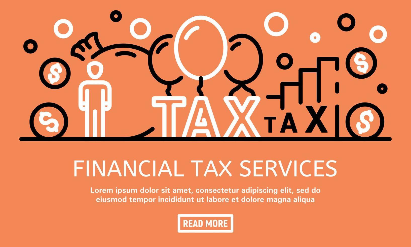 Tax services banner, outline style vector