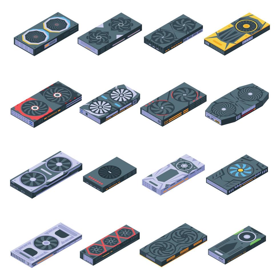 Graphics card icons set, isometric style vector