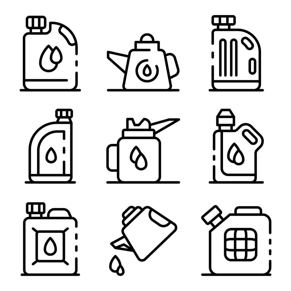 Motor oil icons set, outline style vector