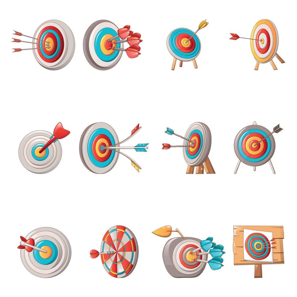 Target with arrow icons set, cartoon style vector