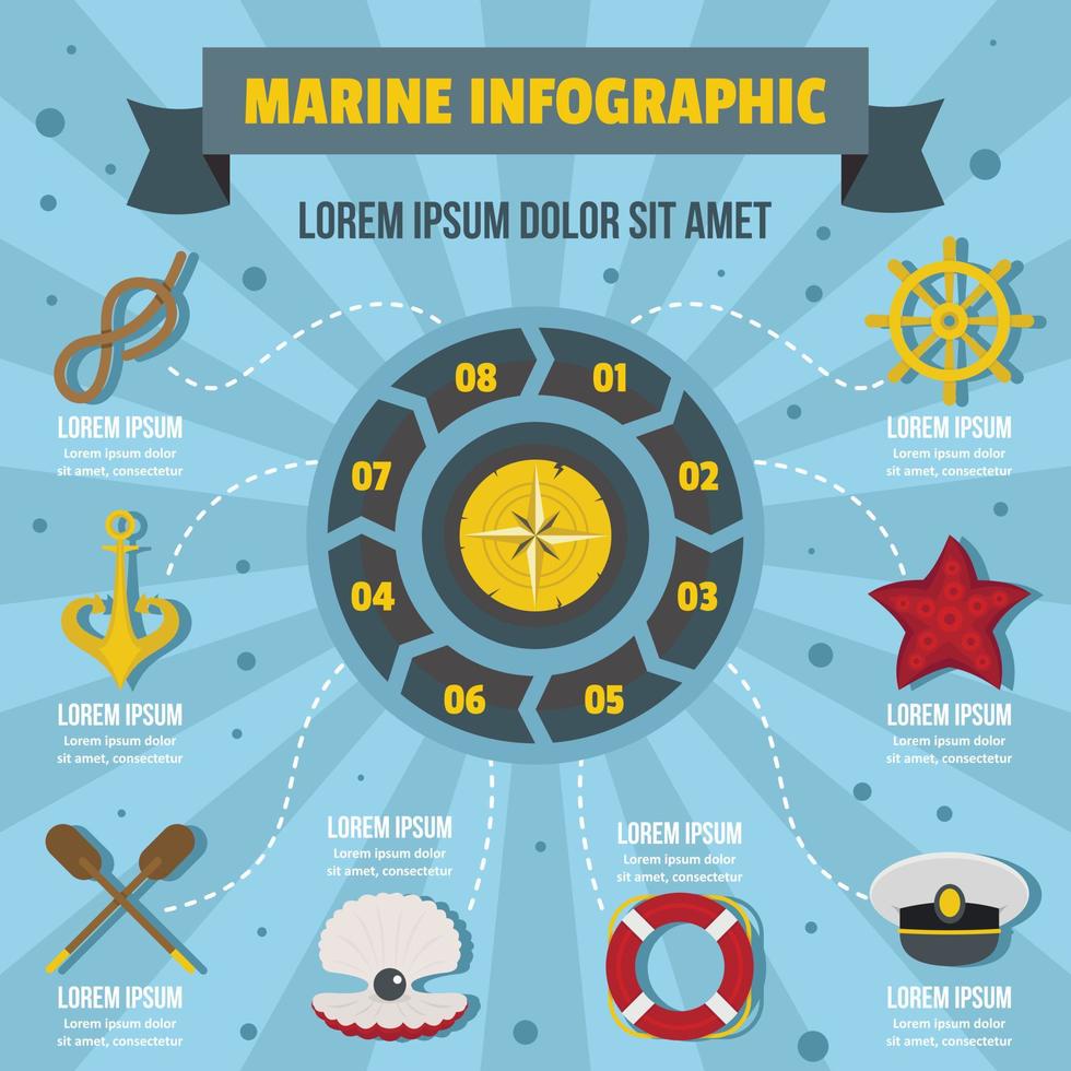 Marine infographic concept, flat style vector