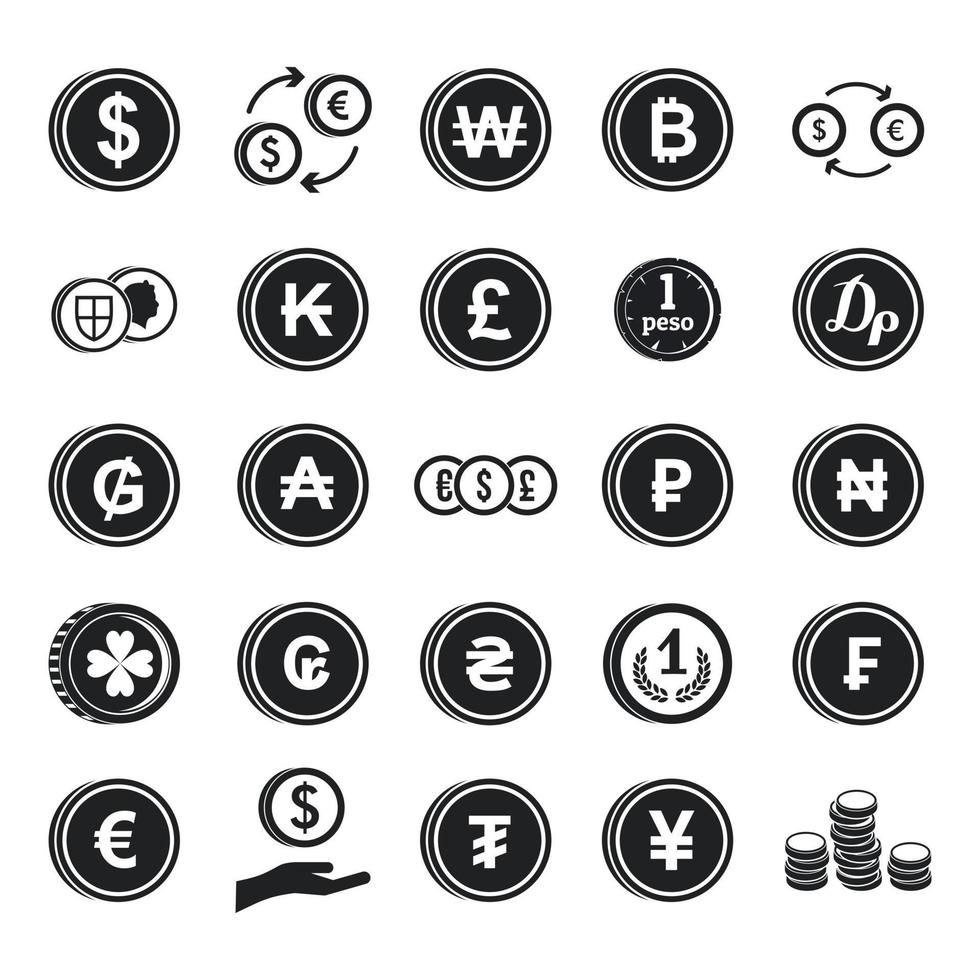 Coin icon set, simple style vector