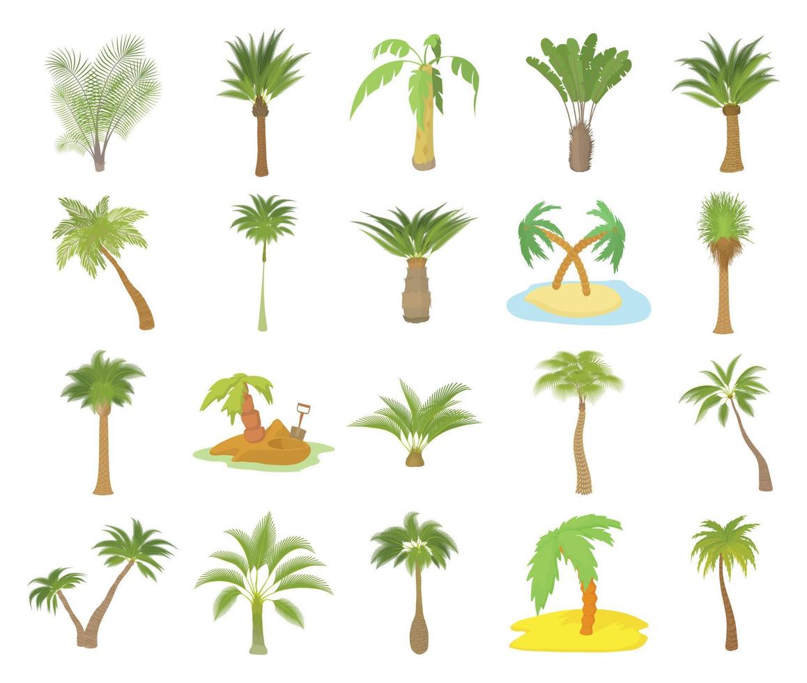 Palm tree icon set, cartoon style vector