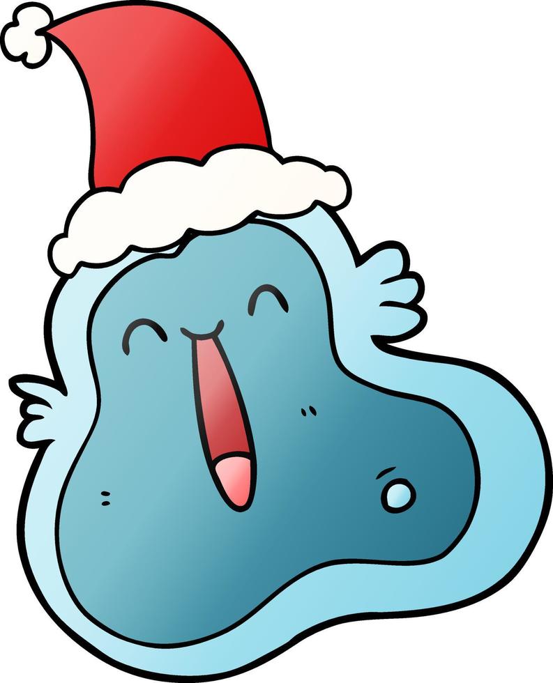 gradient cartoon of a germ wearing santa hat vector