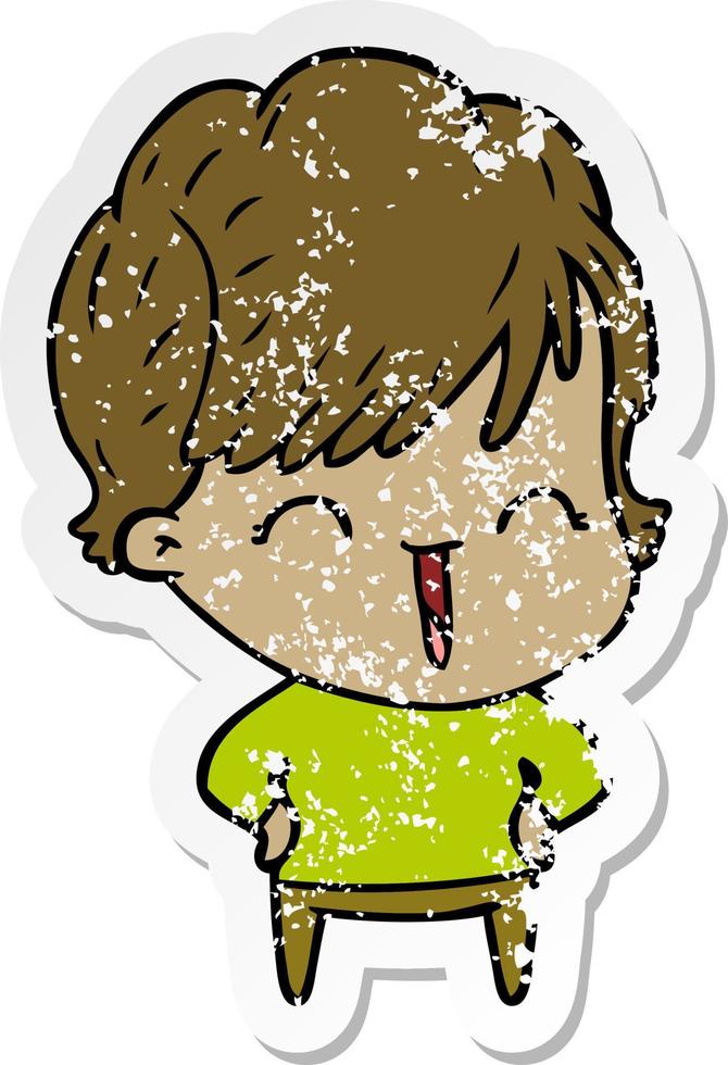 distressed sticker of a cartoon laughing woman vector