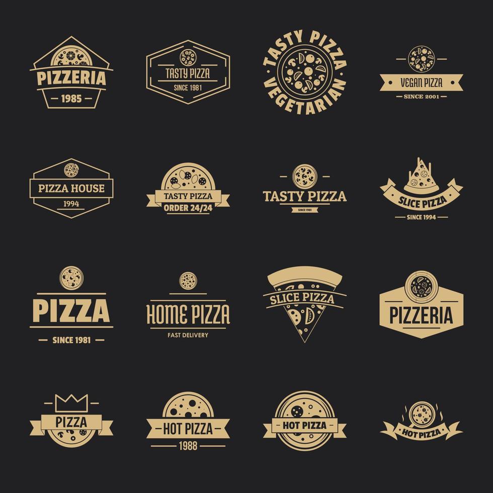 Pizzeria logo icons set, simple style vector