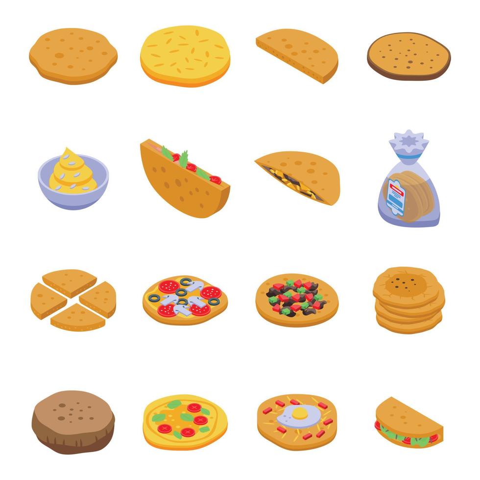 Pita bread icons set, isometric style vector