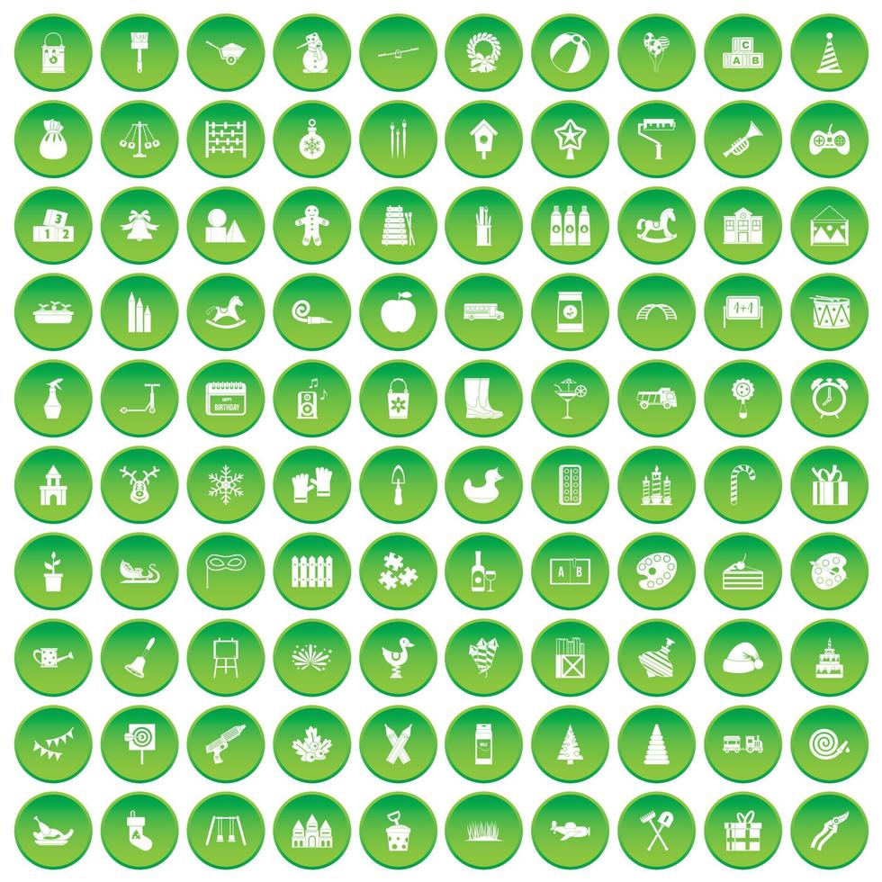 100 preschool education icons set green circle vector