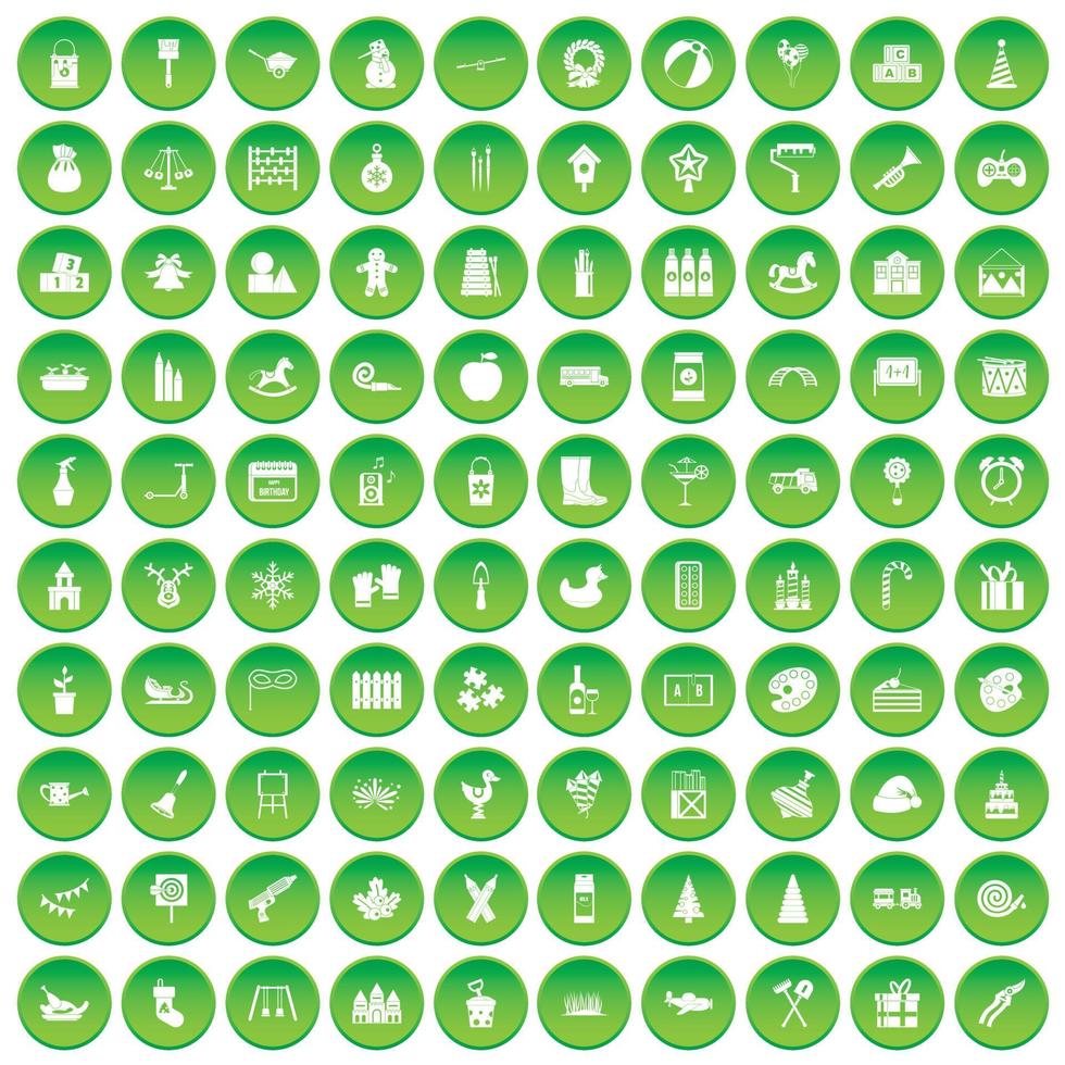 100 iconos de educación preescolar establecer círculo verde vector