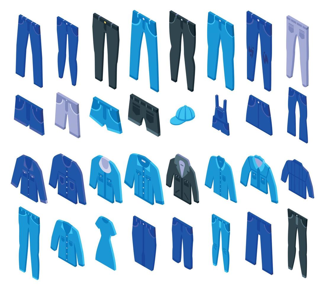 Jeans icons set, isometric style vector