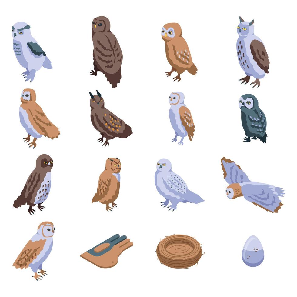 Owl icons set, isometric style vector