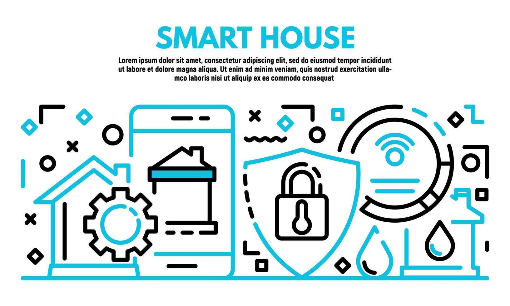 Smart house banner, outline style vector