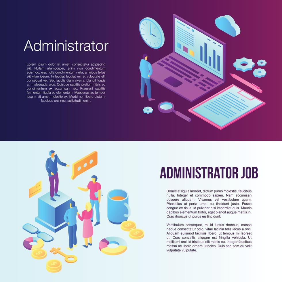 Administrator banner set, isometric style vector