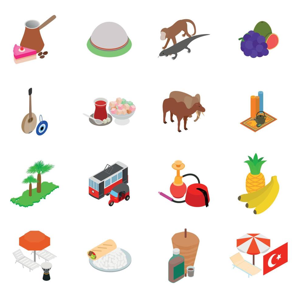 Turkey icons set, isometric style vector