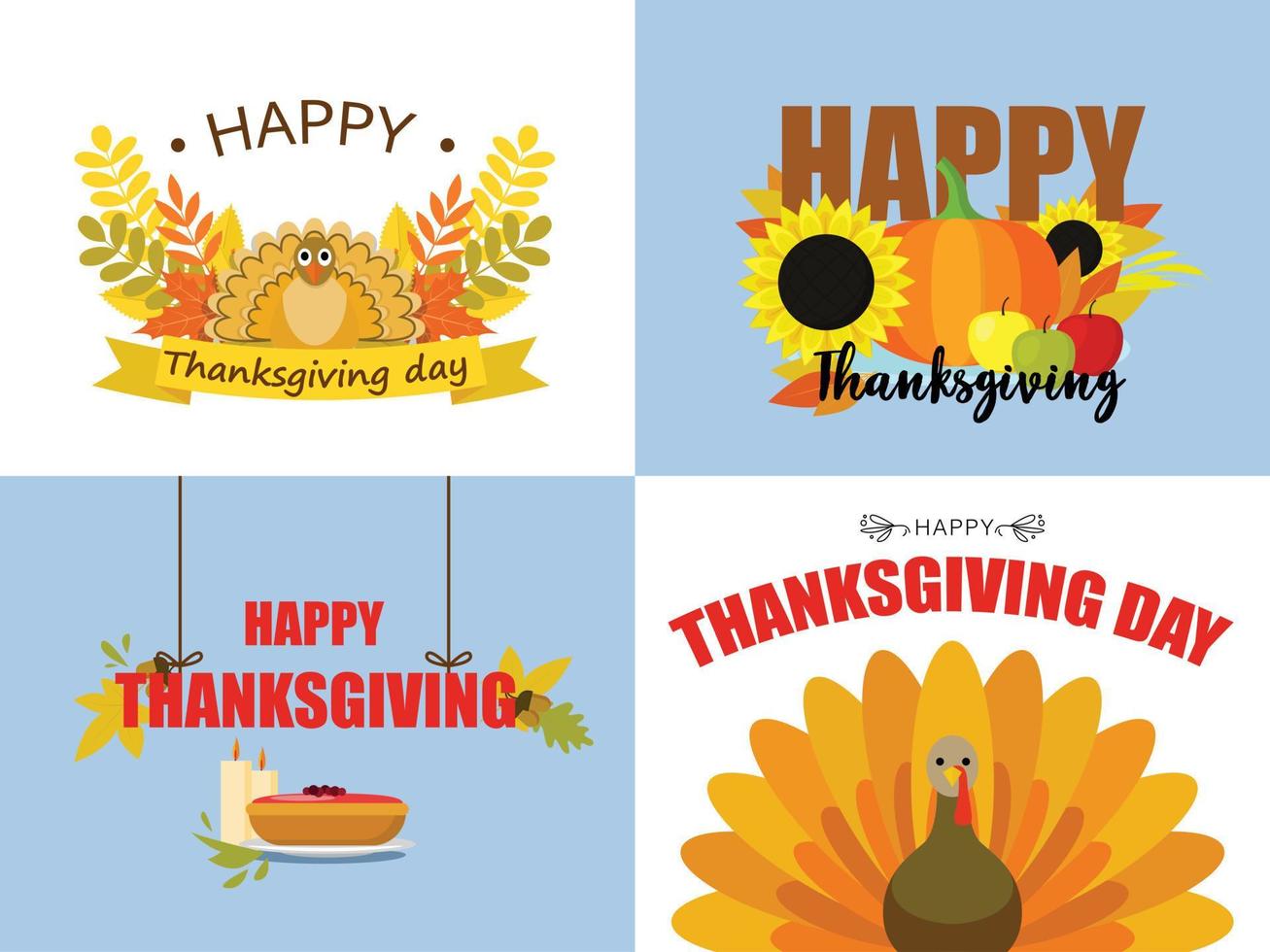 Happy thanksgiving day banner set, flat style vector