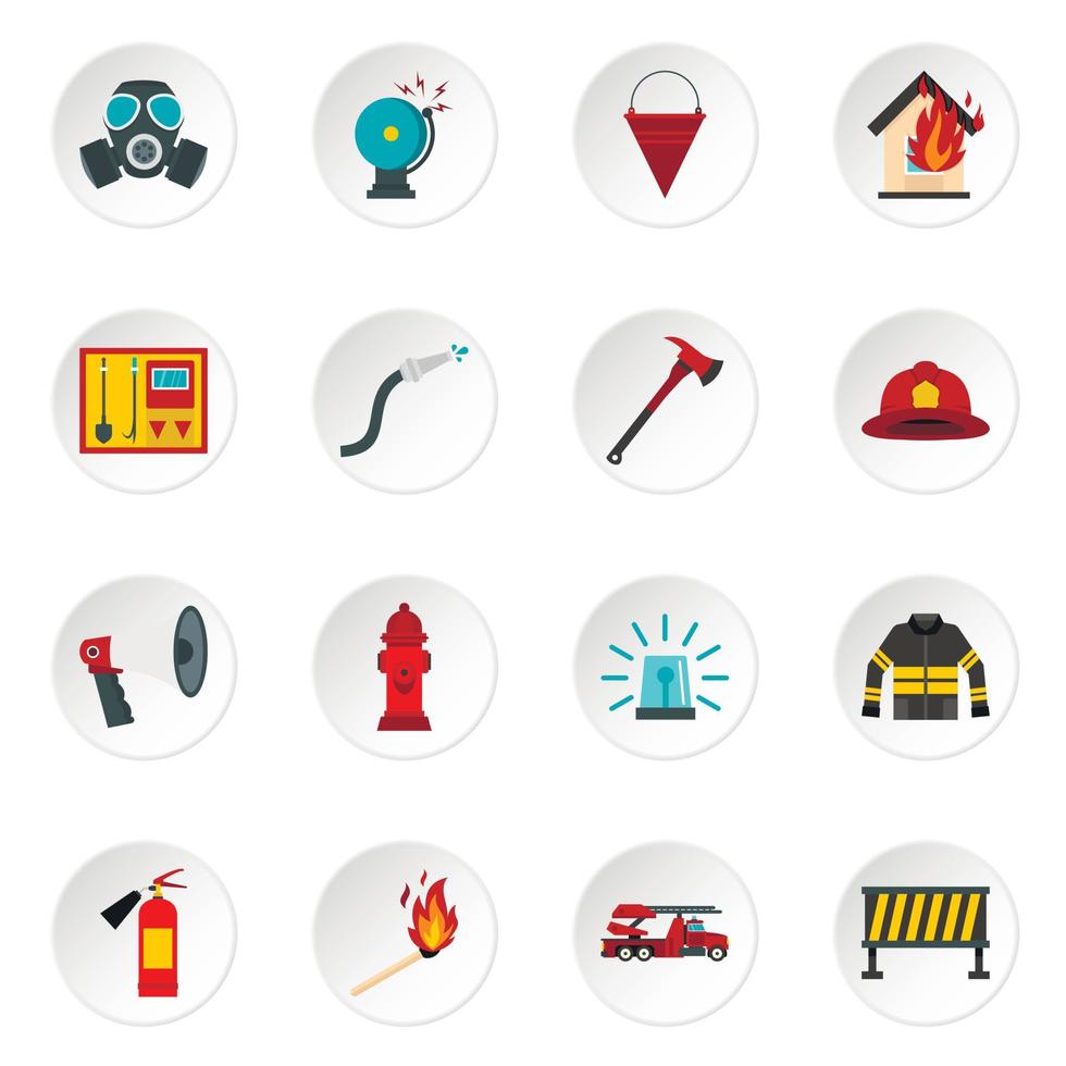 Fireman tools set flat icons vector