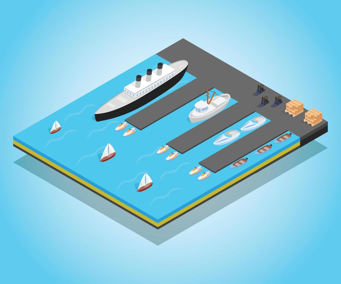 Quay concept banner, isometric style vector
