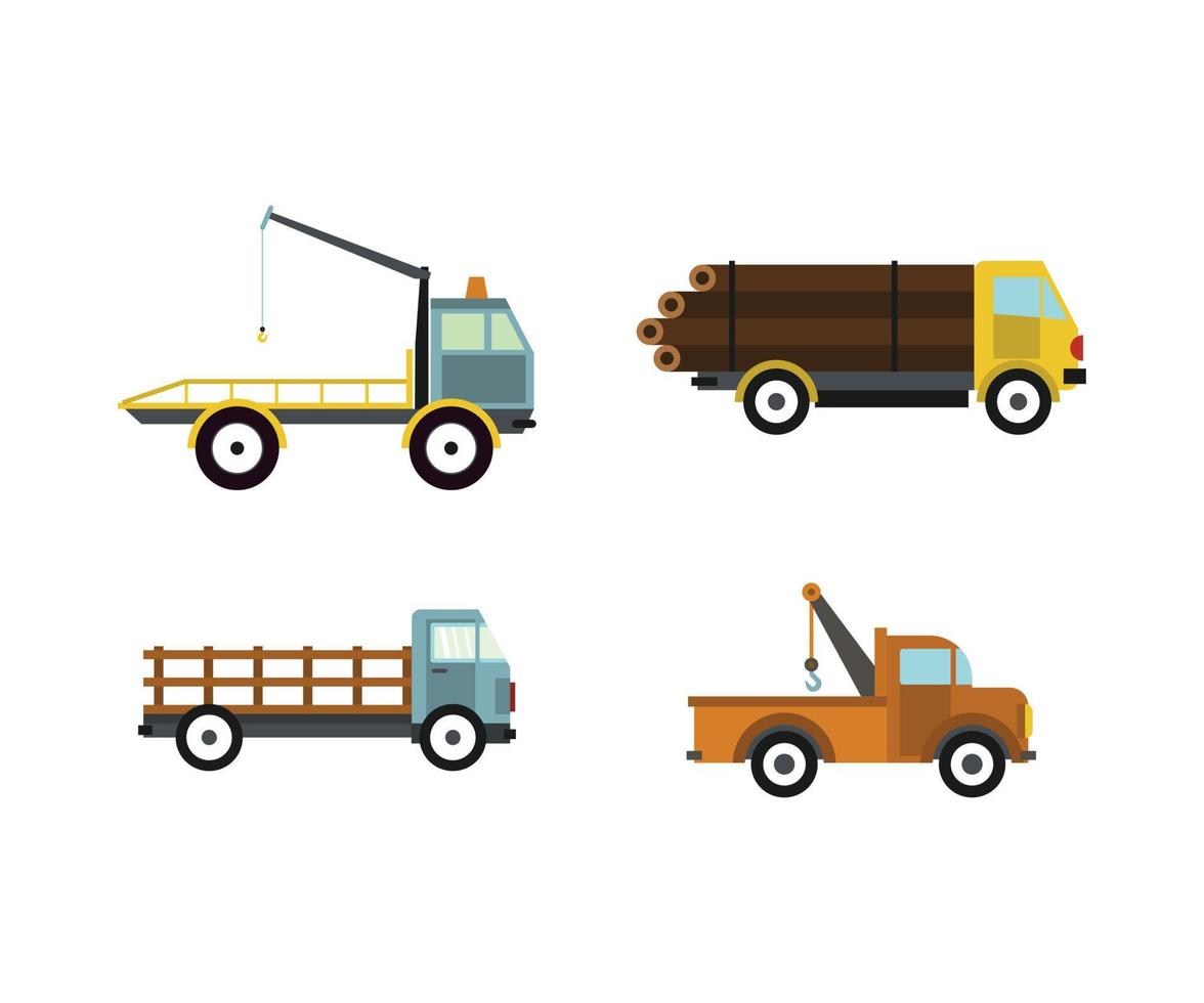 Wrecker icon set, flat style vector