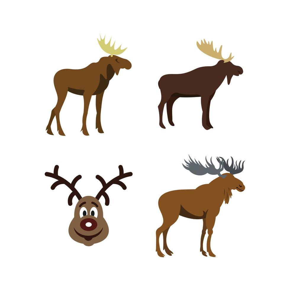 Deer icon set, flat style vector