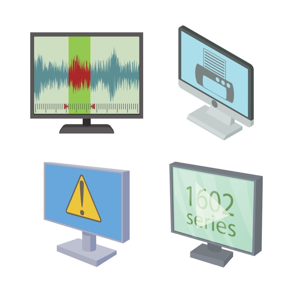 conjunto de iconos de monitor, estilo de dibujos animados vector