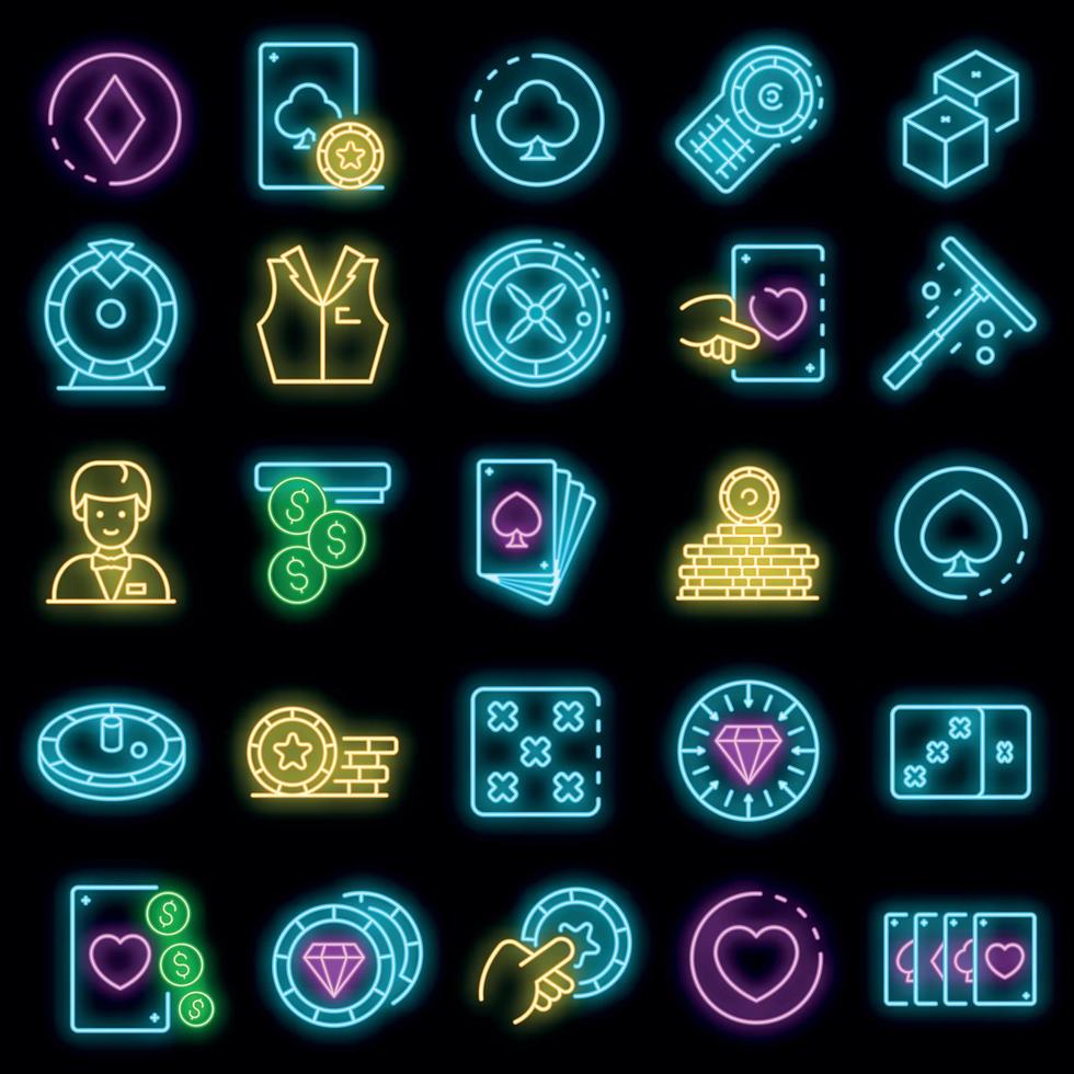 Croupier icons set vector neon