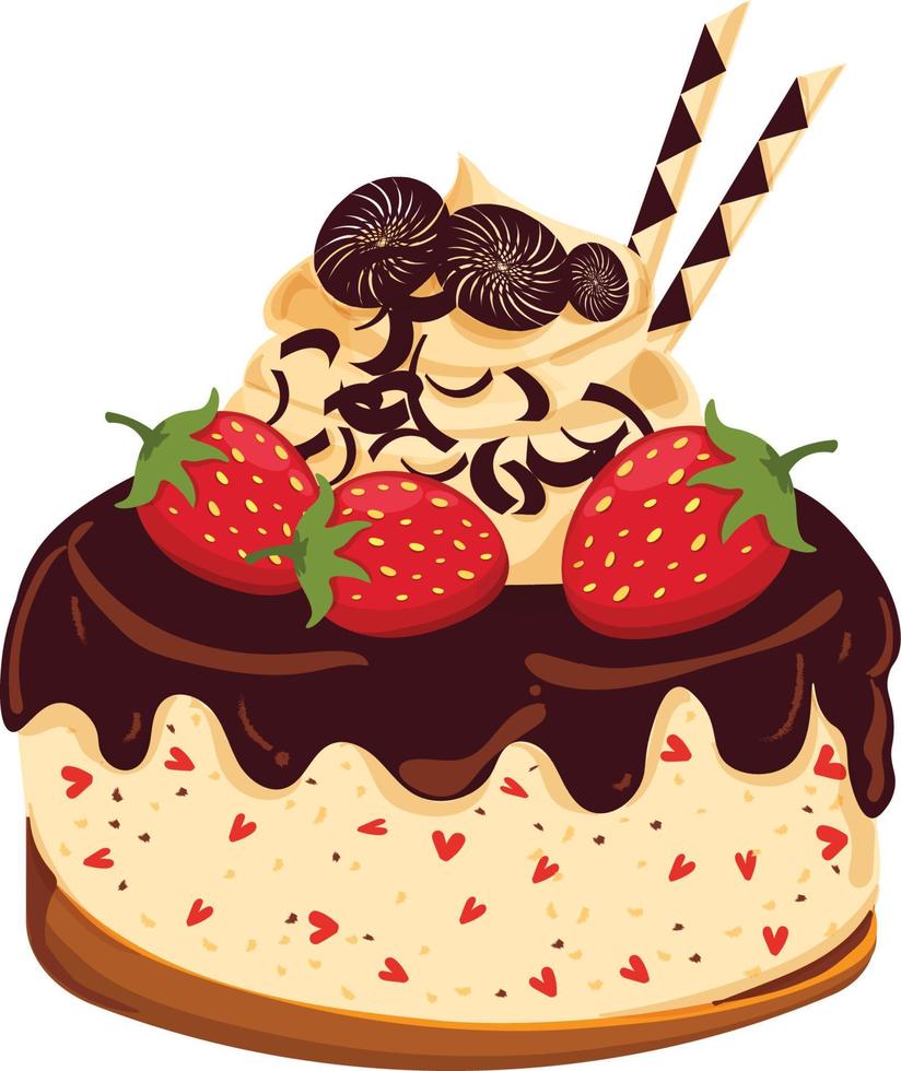 tarta dulce de chocolate y fresas vector