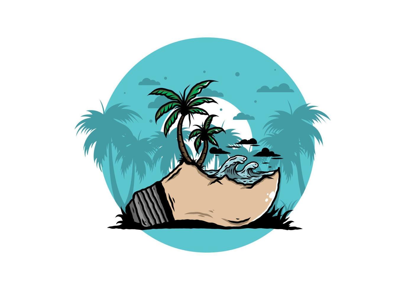 Beach landscape on bulb lamp illustration vector