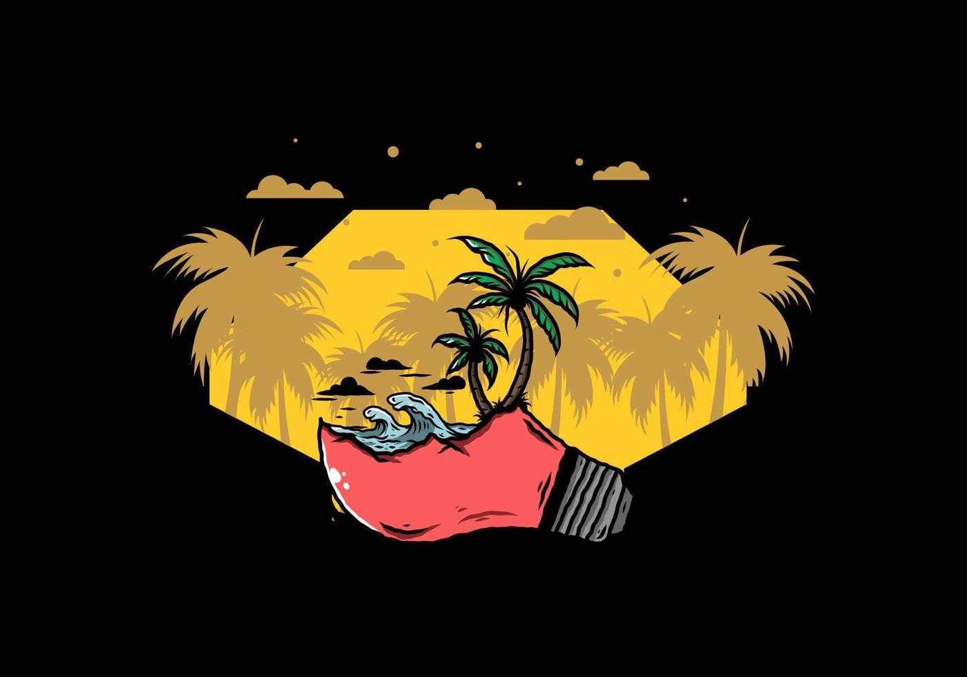 paisaje de playa en ilustración de lámpara de bombilla vector