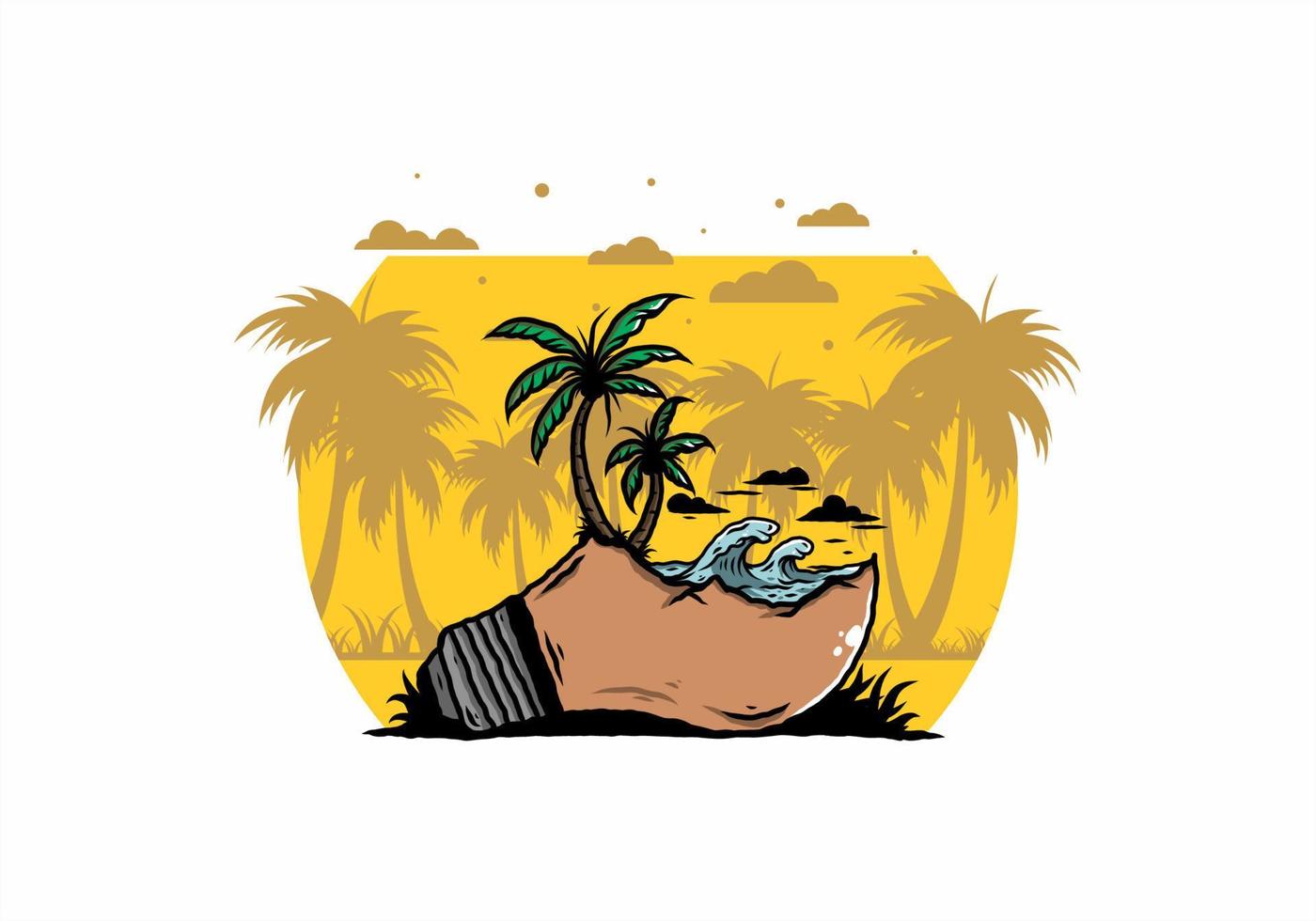 paisaje de playa en ilustración de lámpara de bombilla vector