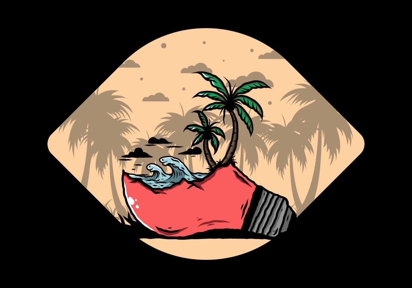 paisaje de playa en ilustración de lámpara de bombilla vector