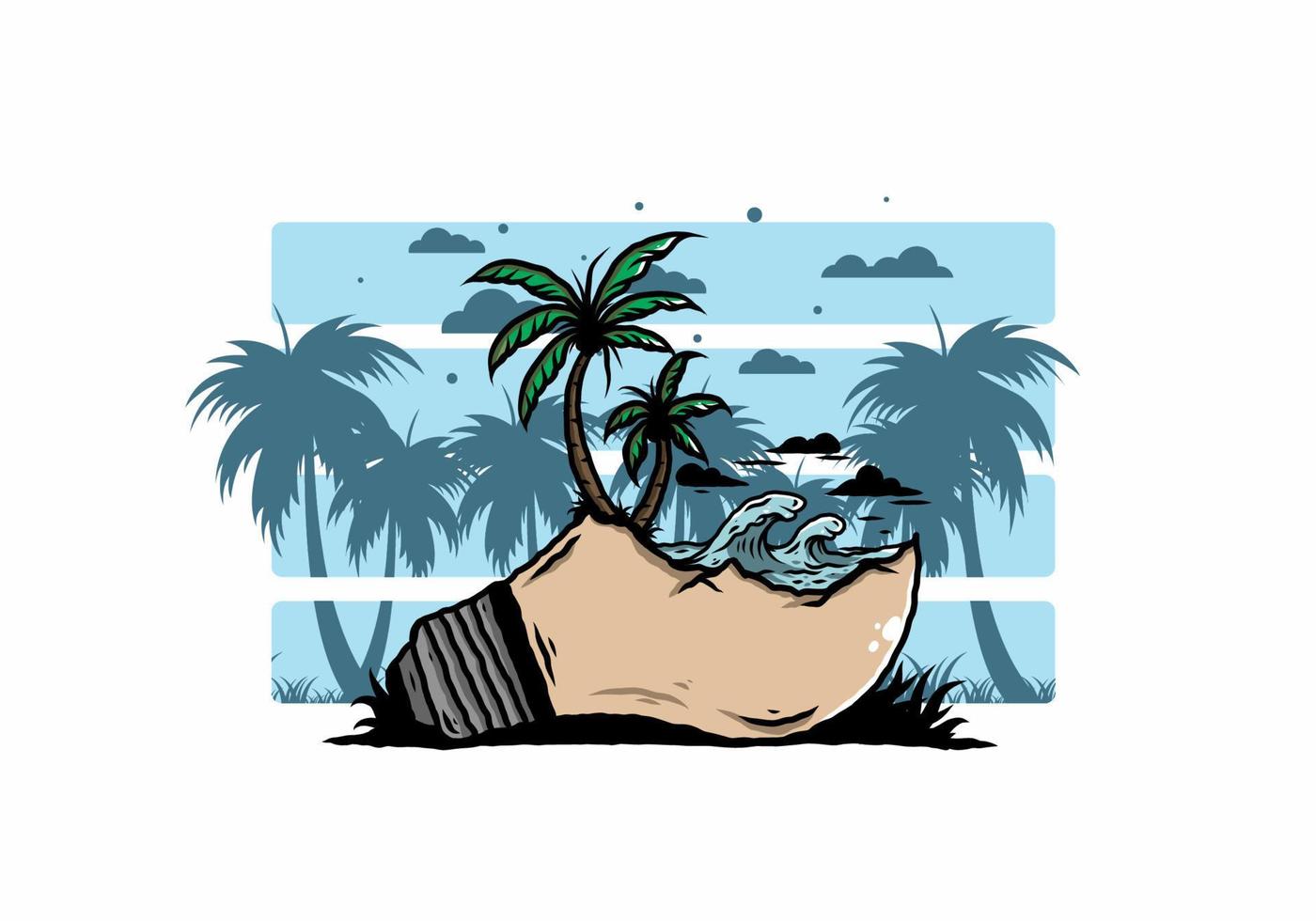 paisaje de playa en ilustración de lámpara de bombilla vector