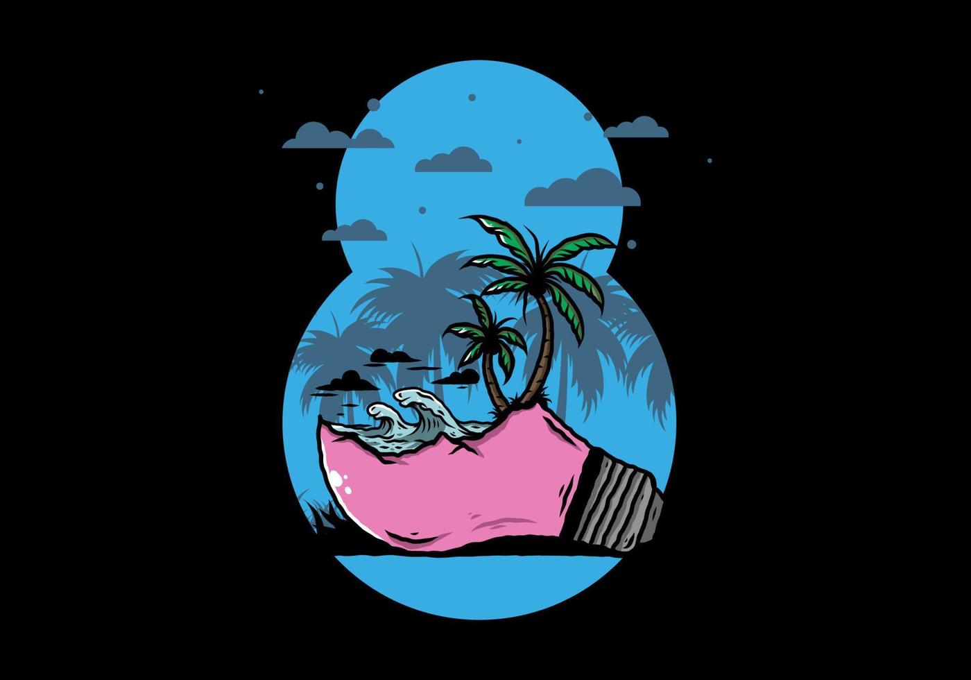 paisaje de playa en ilustración de lámpara de bombilla vector