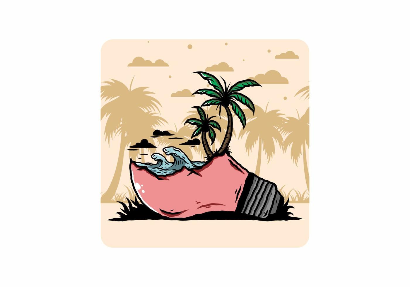 paisaje de playa en ilustración de lámpara de bombilla vector