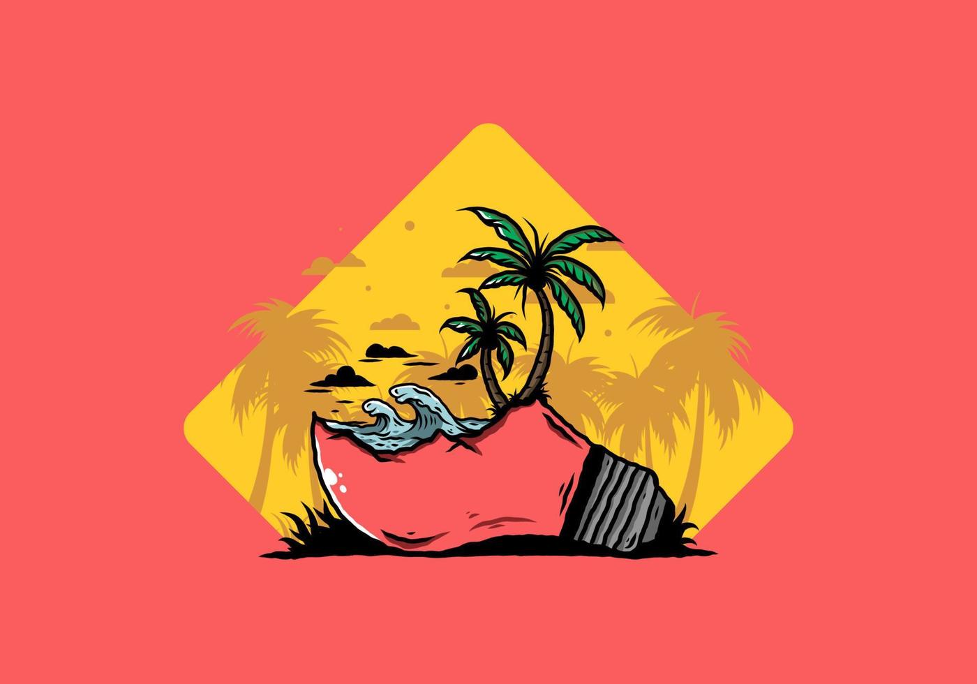 paisaje de playa en ilustración de lámpara de bombilla vector