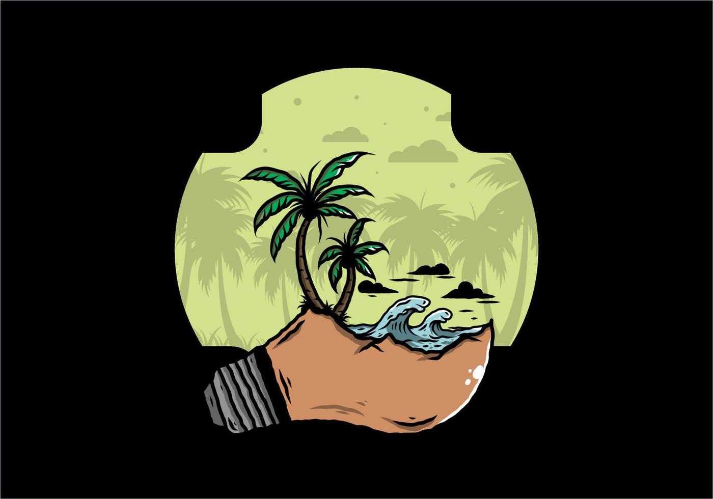 paisaje de playa en ilustración de lámpara de bombilla vector