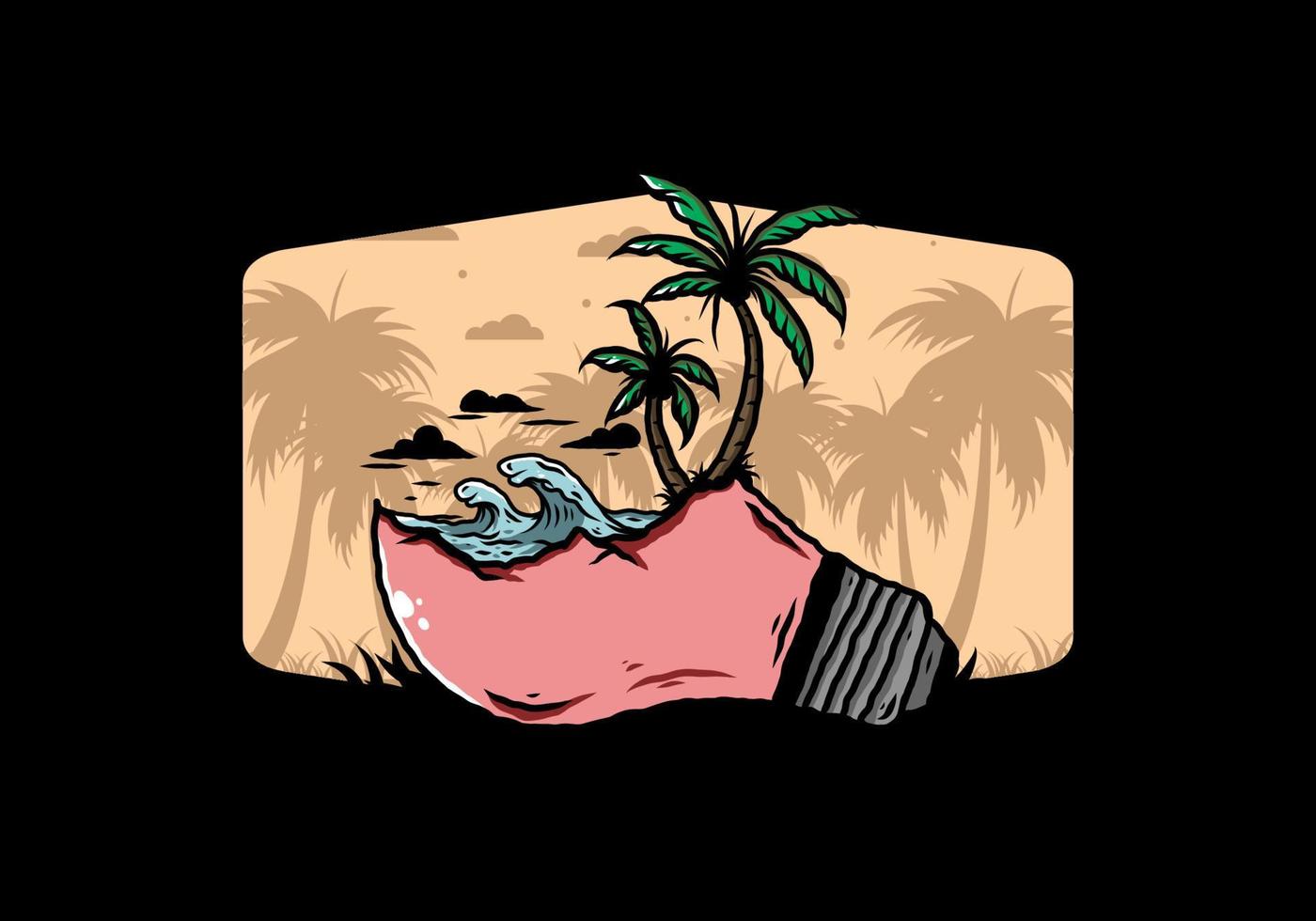 paisaje de playa en ilustración de lámpara de bombilla vector