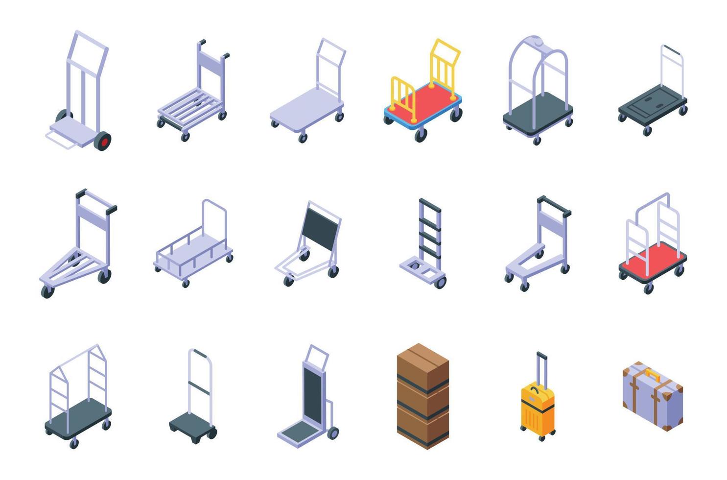 Luggage trolley icons set isometric vector. Business bag vector