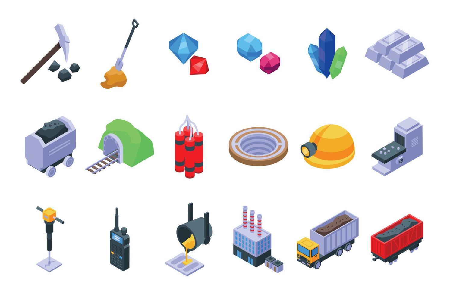 Quarry services icons set isometric vector. Auto car vector