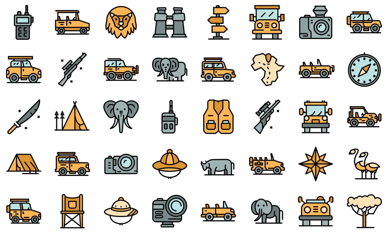 Jeep safari icons set line color vector