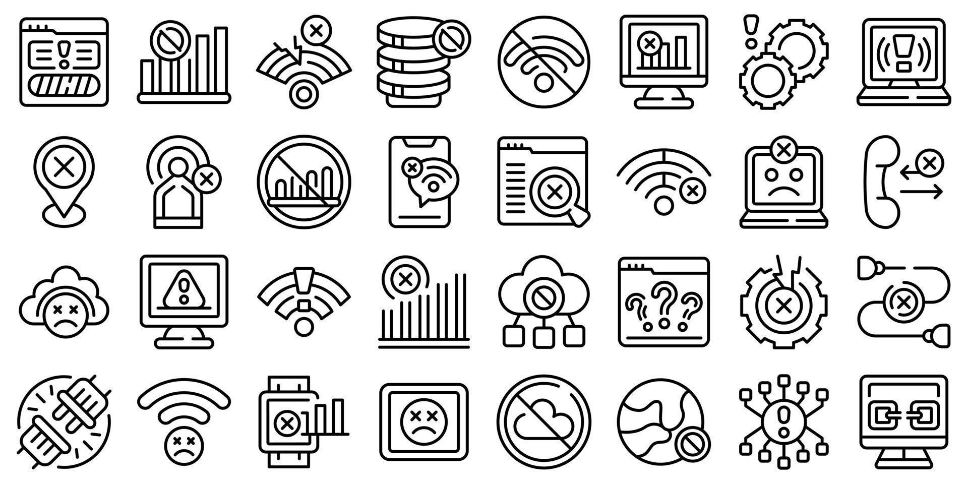 Lost connection icons set outline vector. Atenna available vector