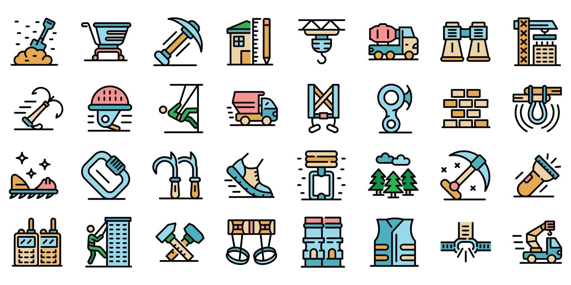 Industrial climber icons set line color vector