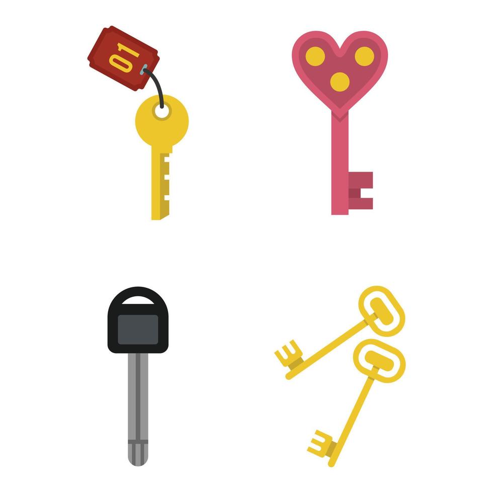 Key icon set, flat style vector